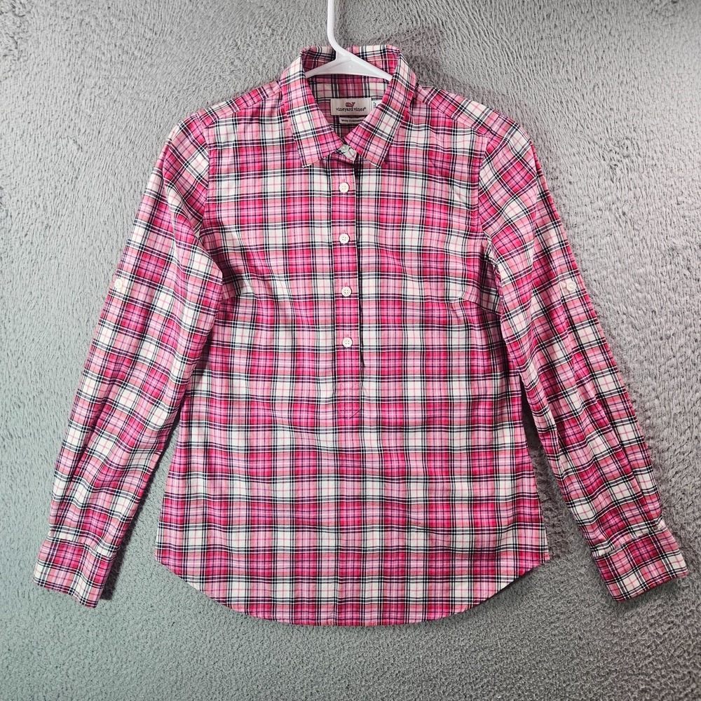 Vineyard Vines with Cashmere Shirt‎ Women Size 2 Button Up Pink Red Plaid
